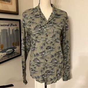 All Saints Olive Tropical Print Button-Down Shirt XS